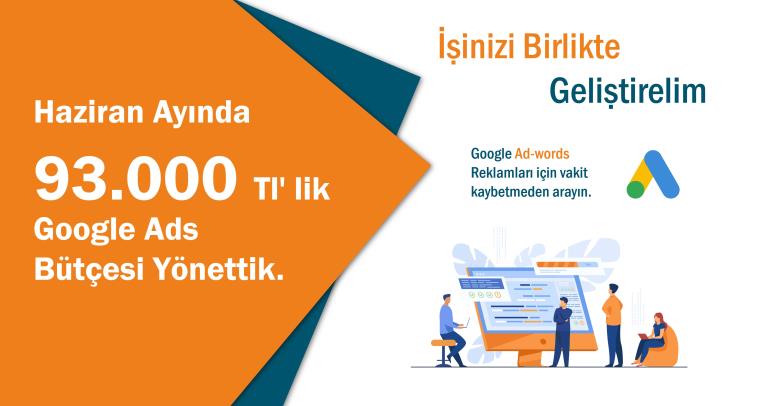 Haziran Ayında 93,000 Tl' lik Google Ads Bütçesi Yönettik.